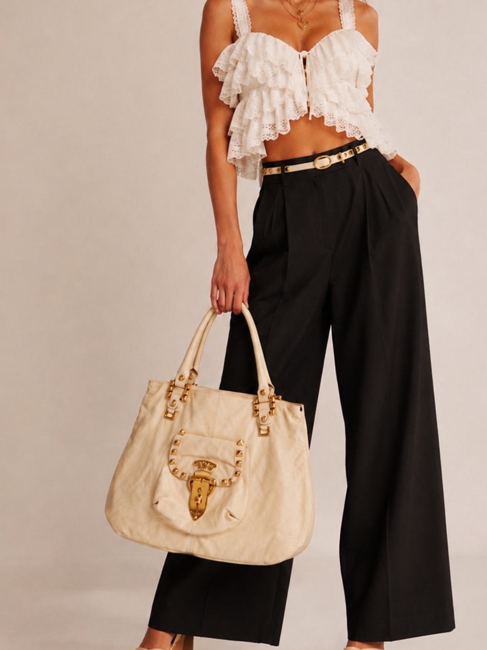 Betsey Johnson Vintage Cream leather satchel tote, buttery soft, gold hardware